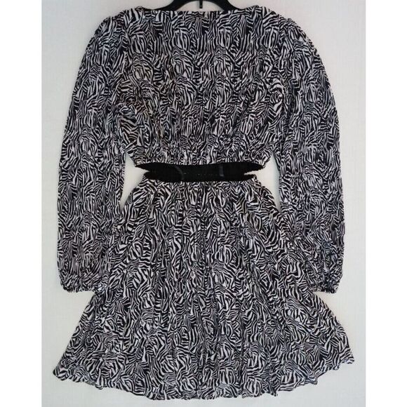 MICHAEL Michael Kors MR381F17N8 Women's Sz XS Zebra Print Cutout Dress - Picture 2 of 14